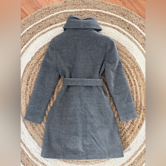 Calvin Klein Wool Alpaca Shawl Collar Wrap Coat Gray Size 4 Belted Classic - Picture 3 of 6